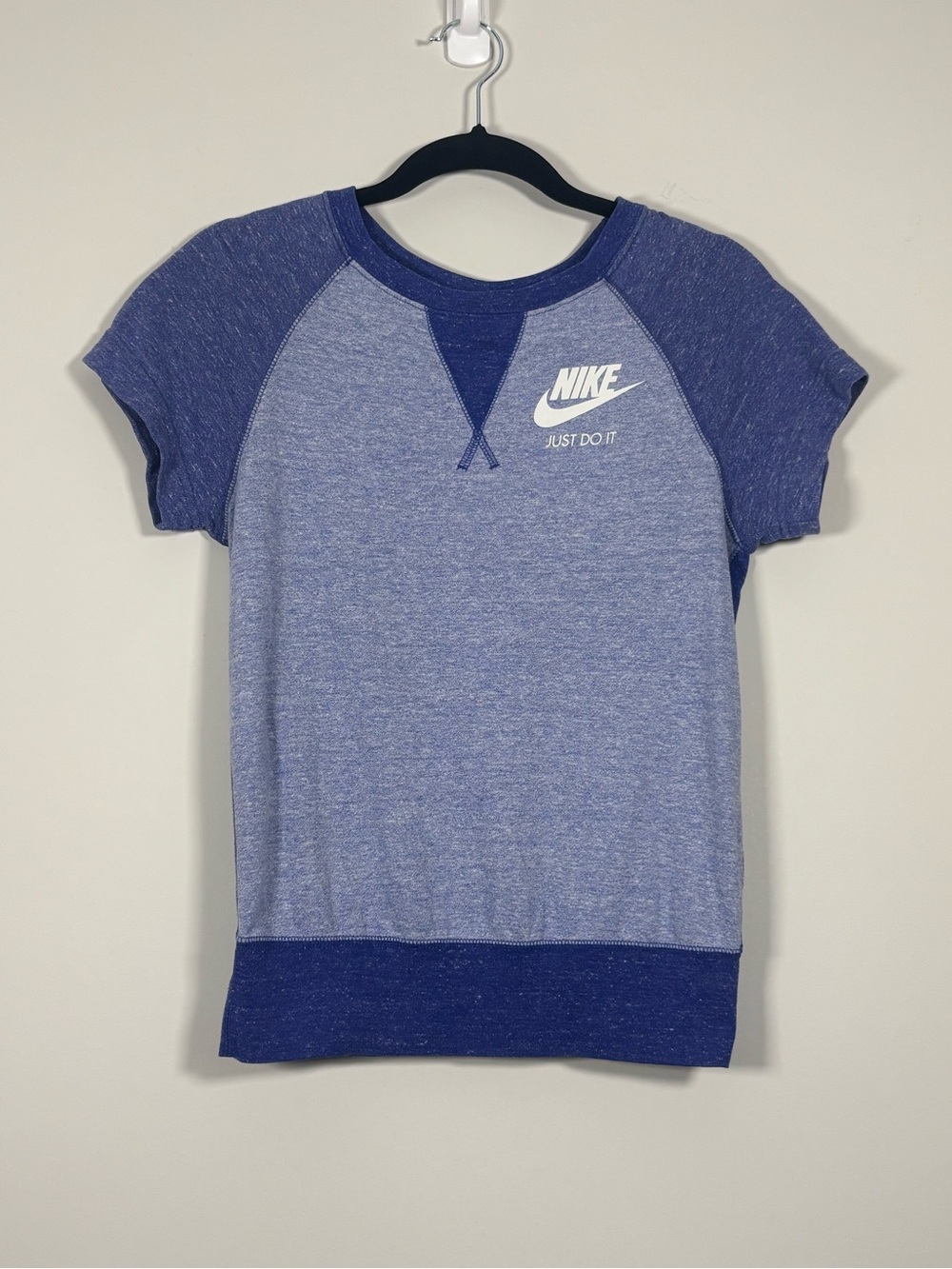 Nike Gym Vintage Short Sleeve Sweatshirt Blue Raglan Tee XS